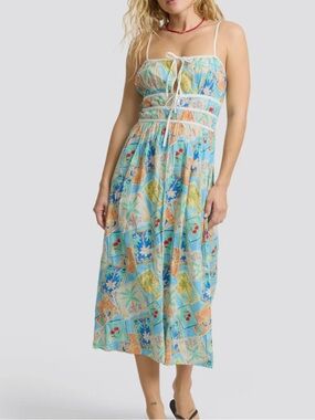 Billabong Palm Grove Blue Tropical Print Midi Dress